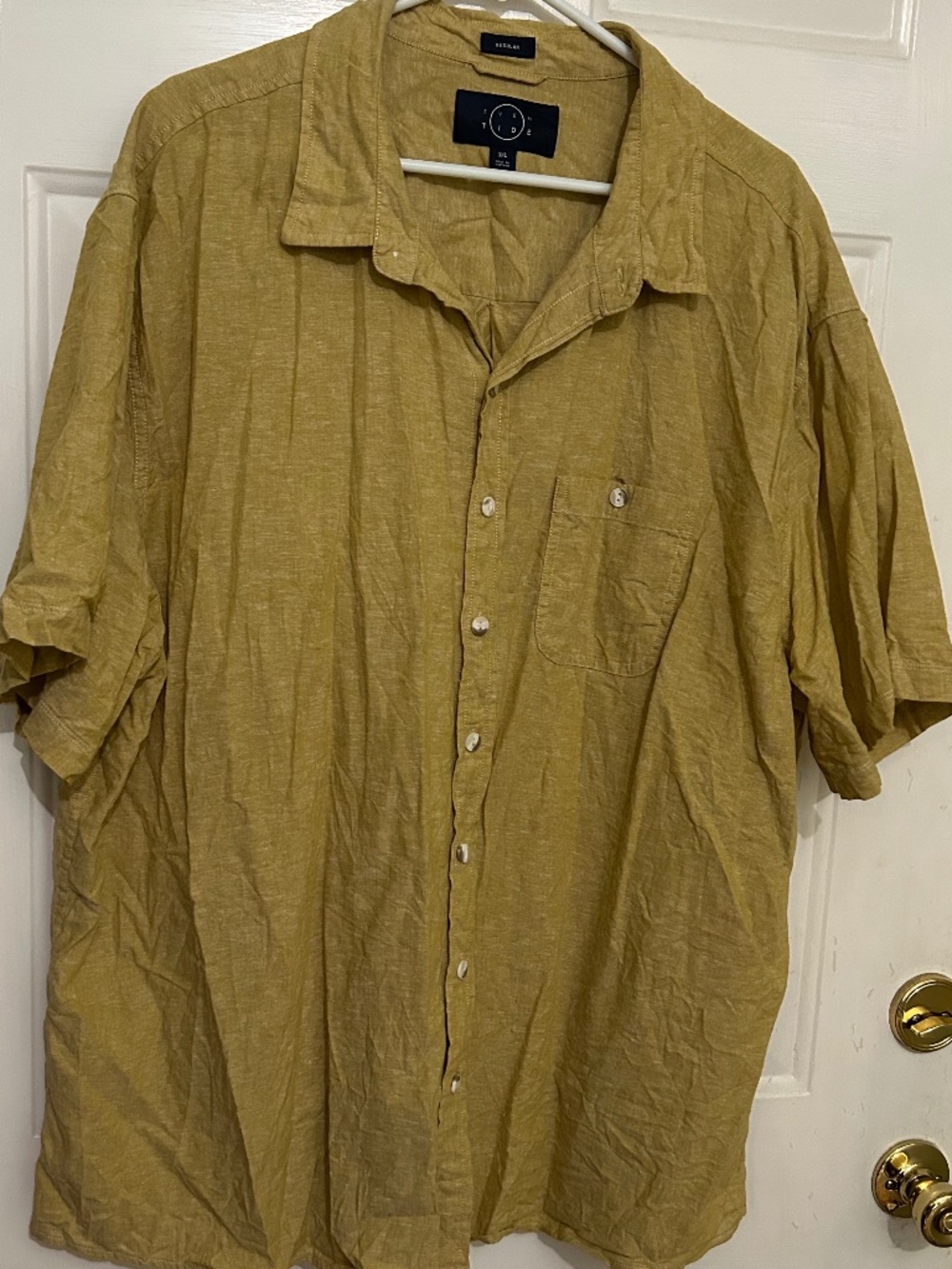 Even Tide, Kai Linen Short Sleeve Shirt, 3XL, Yellow